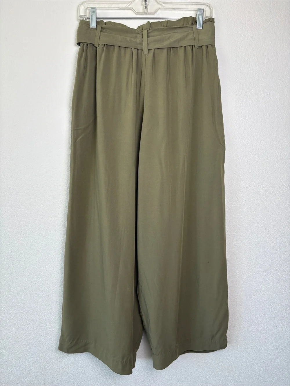 J.Crew Point Sur Olive Green Paperbag Waist Lined Culottes Cropped Pants Sz 6P
